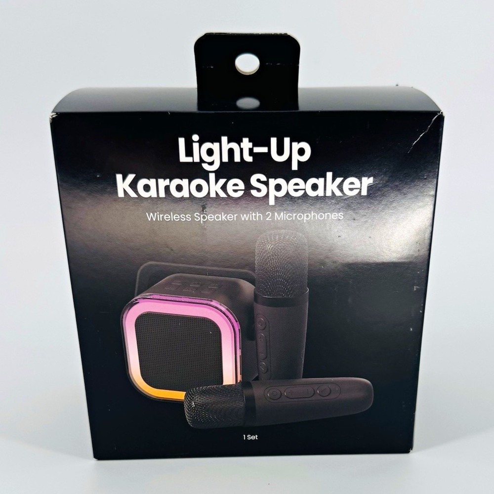 Portable Wireless Karaoke Speaker 2 Mics RGB LED USB microSD Black